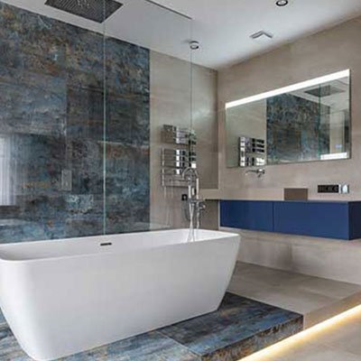 Remodeled bathroom with a freestanding tub in a Houston home