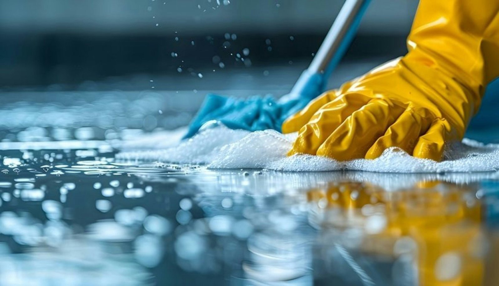 Professional house cleaning service scrubbing a floor in Houston